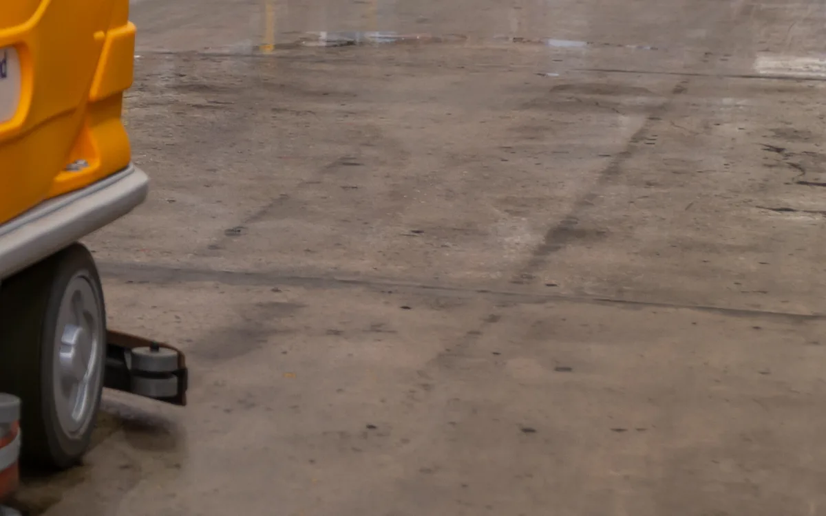 Clean concrete floor after machine scrubbing